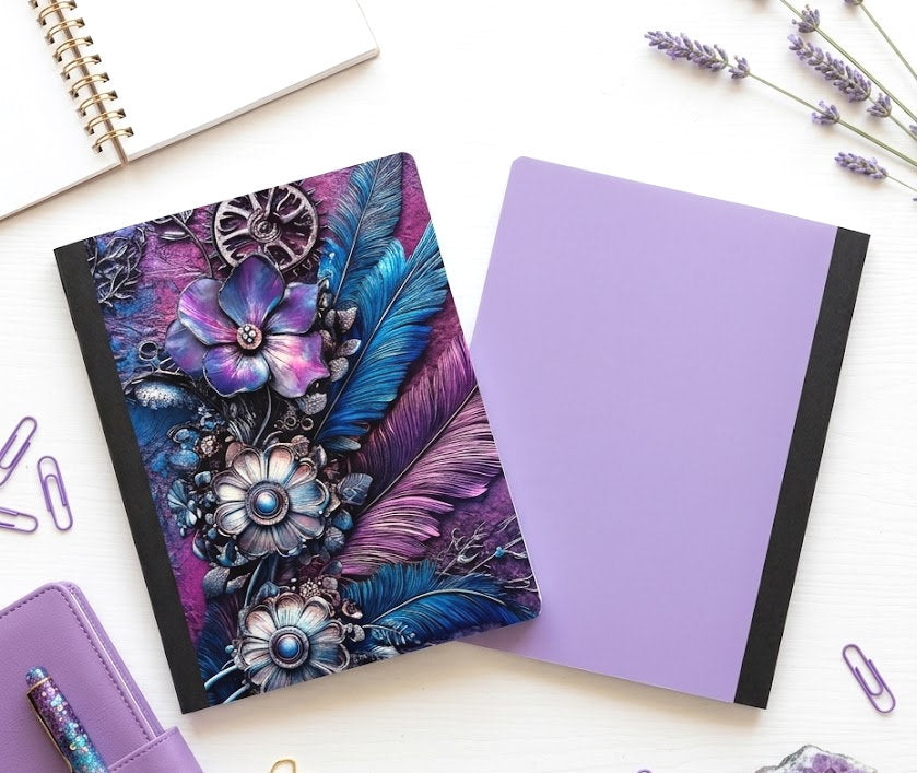 Decorative Vinyl Covered Composition Notebook Jeweled Feathers