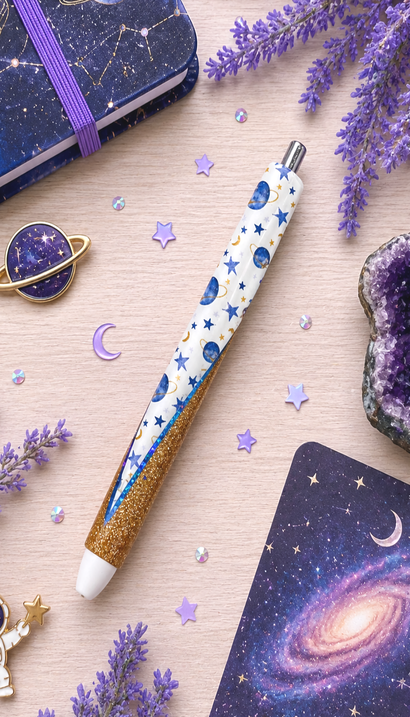 Handmade Planets and Space V shape with gold glitter pen with free refill