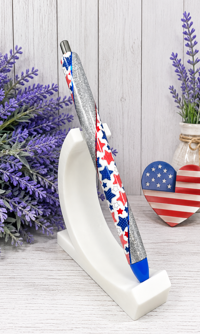Handmade Stars patriotic Washi Tape glitter pen with free refill