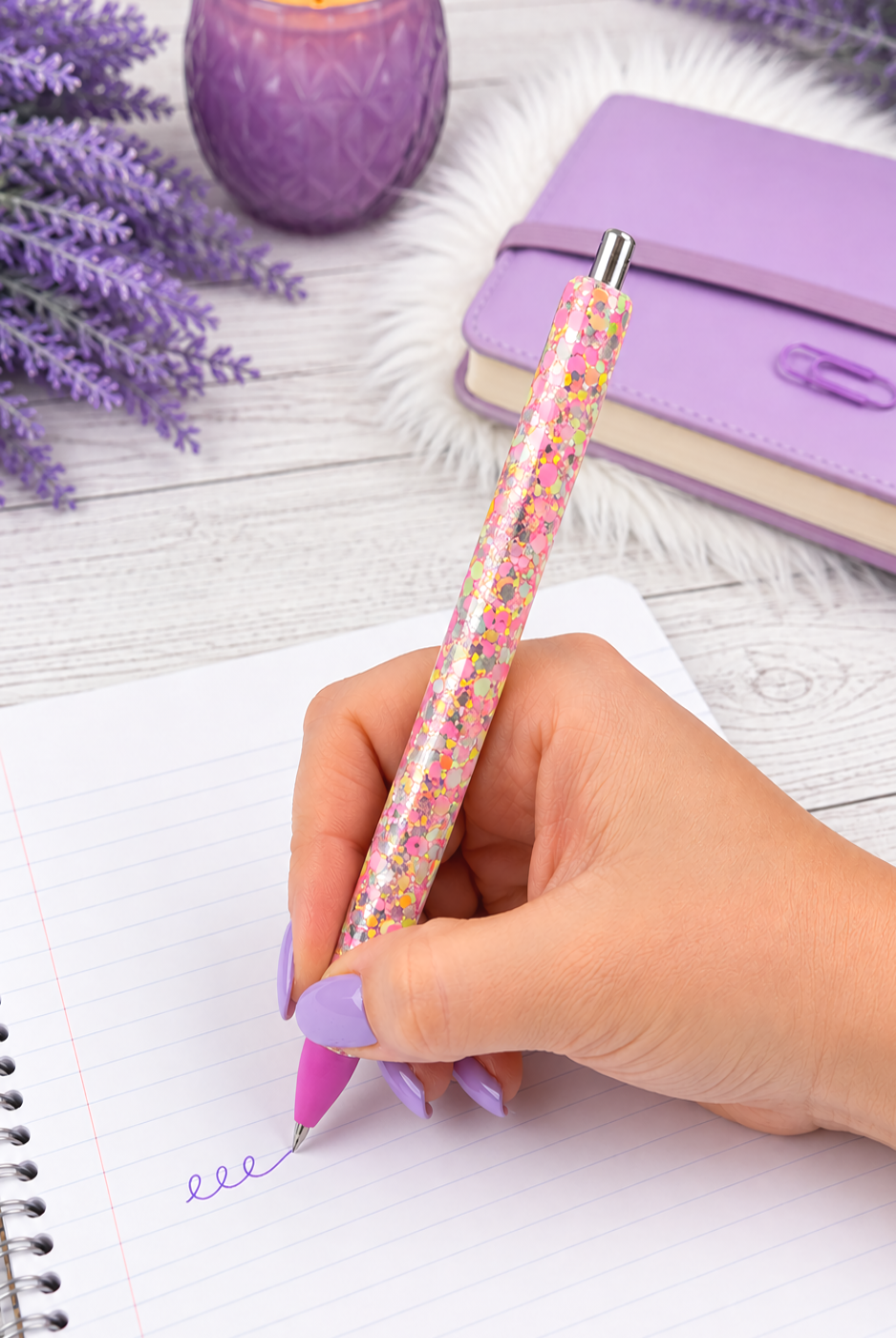 Handmade Orange Green Pink Mix chunky glitter pen with free refill