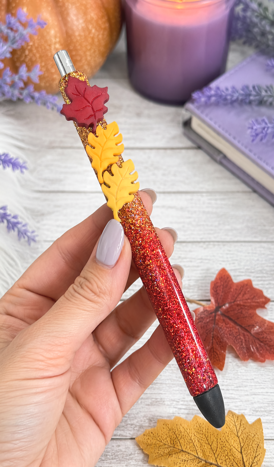Handmade Fall Leaves glitter pen with free refill 1
