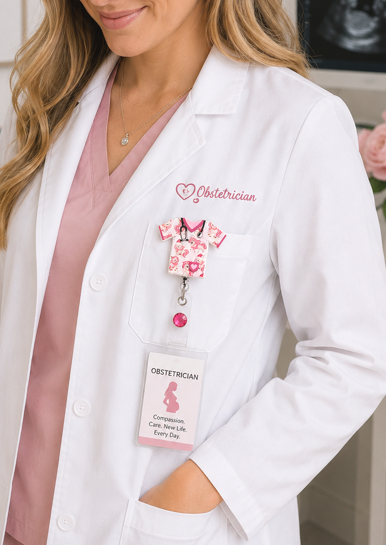 Handmade Christmas Unicorns Scrub Top Badge Reel