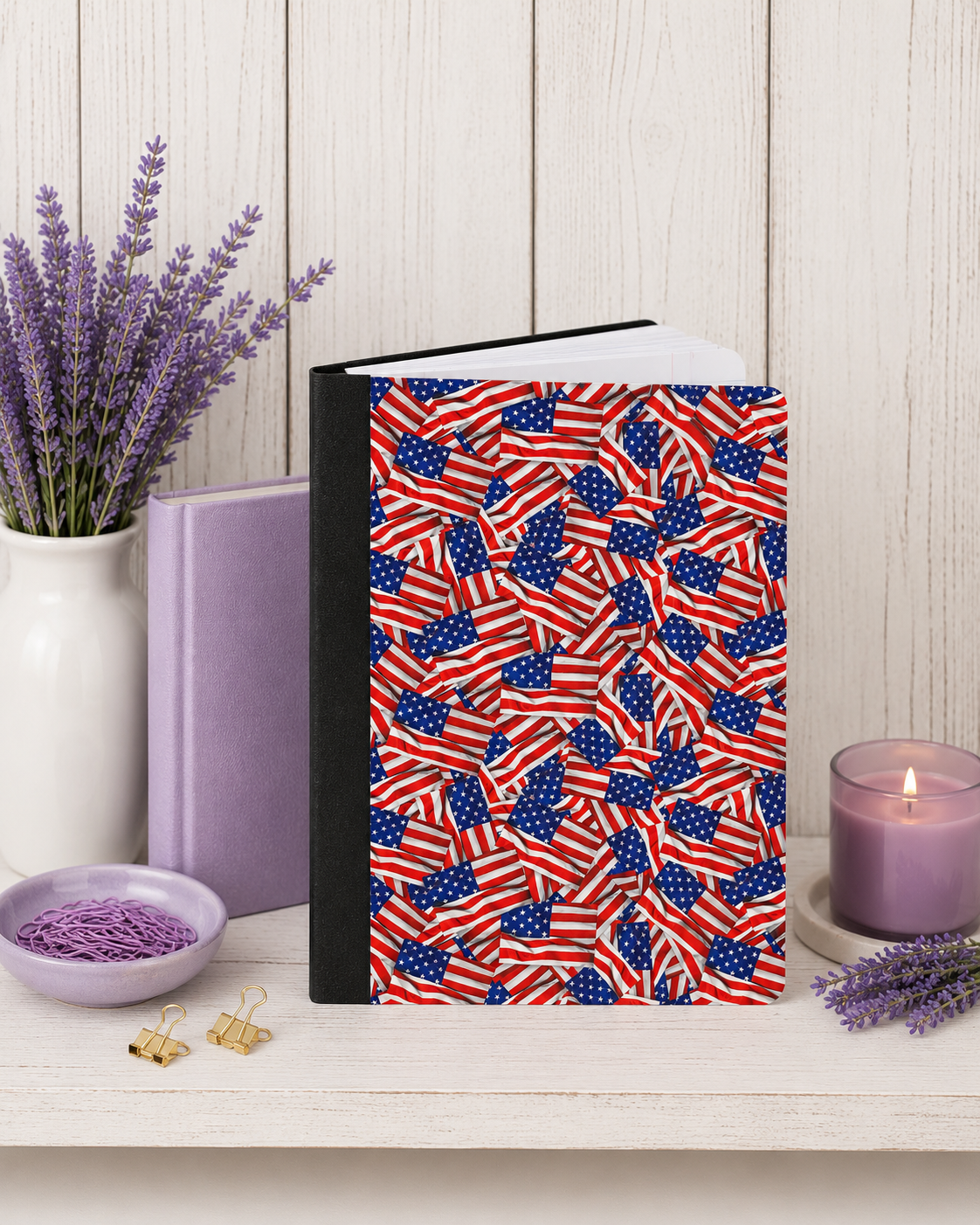 Decorative Vinyl Covered Composition Notebook USA Flags
