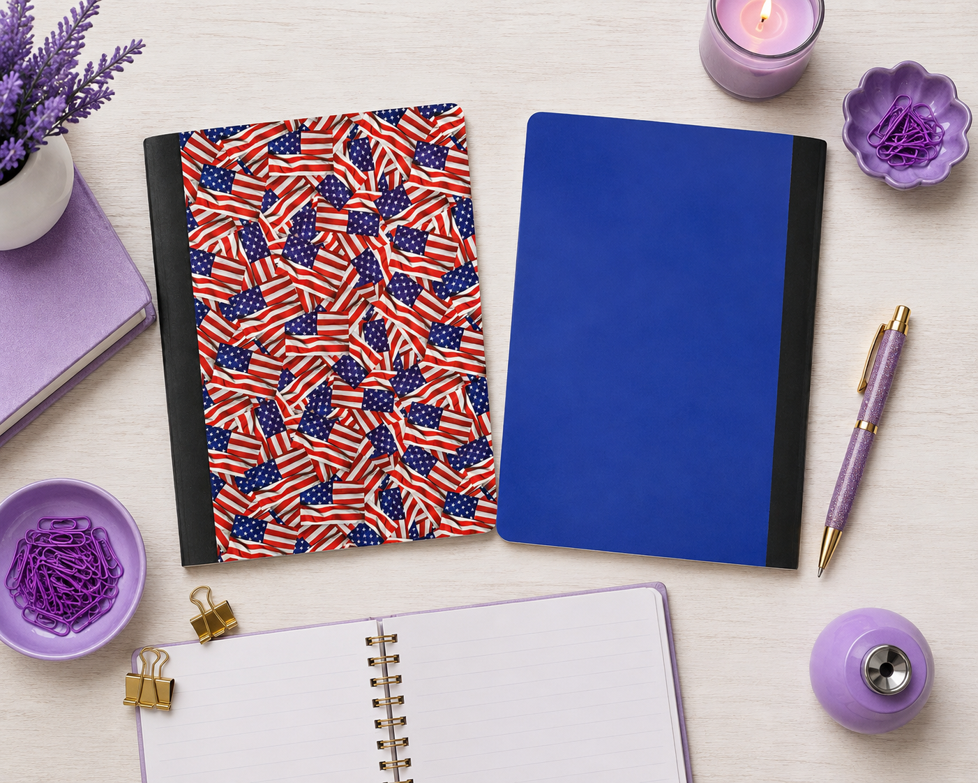 Decorative Vinyl Covered Composition Notebook USA Flags