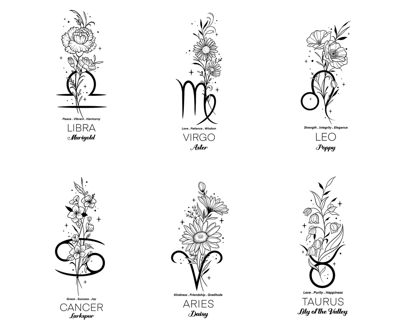 Custom Order Handmade Floral Zodiac Sign glitter pen with free refill