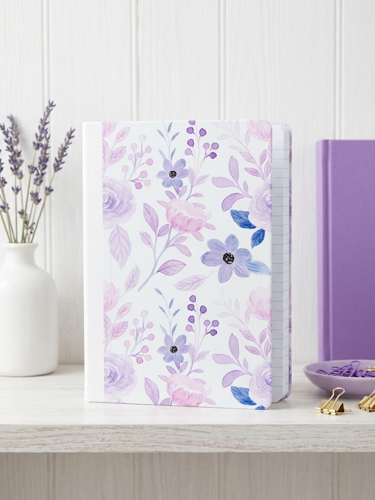 Decorative Vinyl Covered Composition Notebook Lavender Flowers