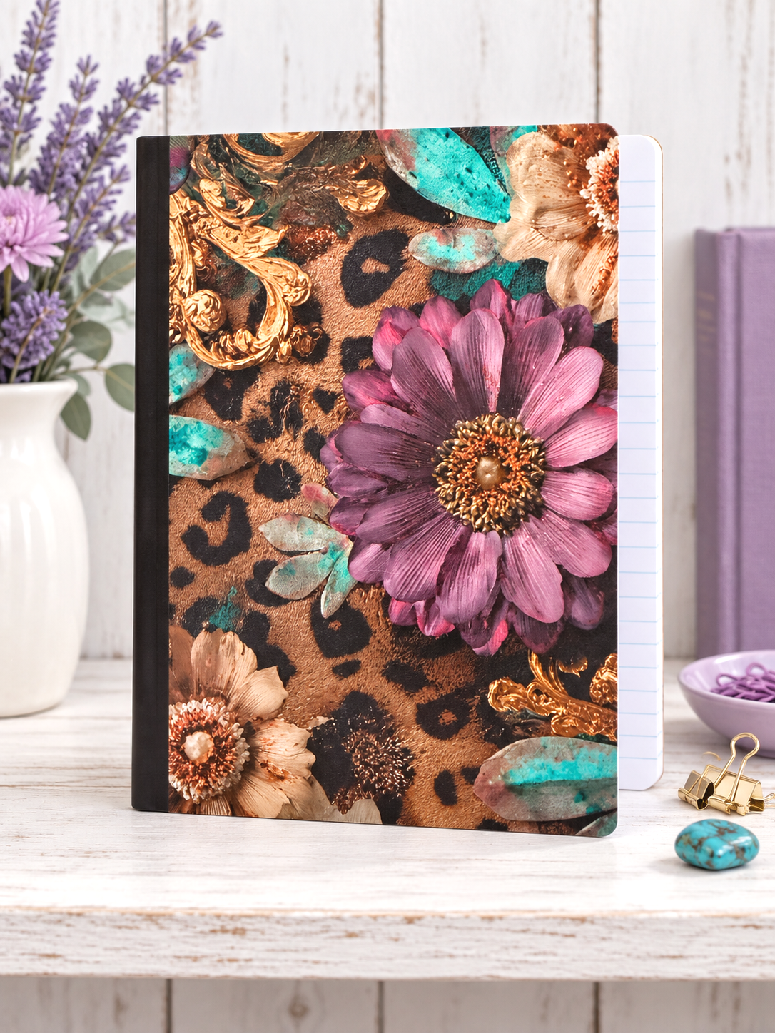 Decorative Vinyl Covered Composition Notebook Purple Flowers