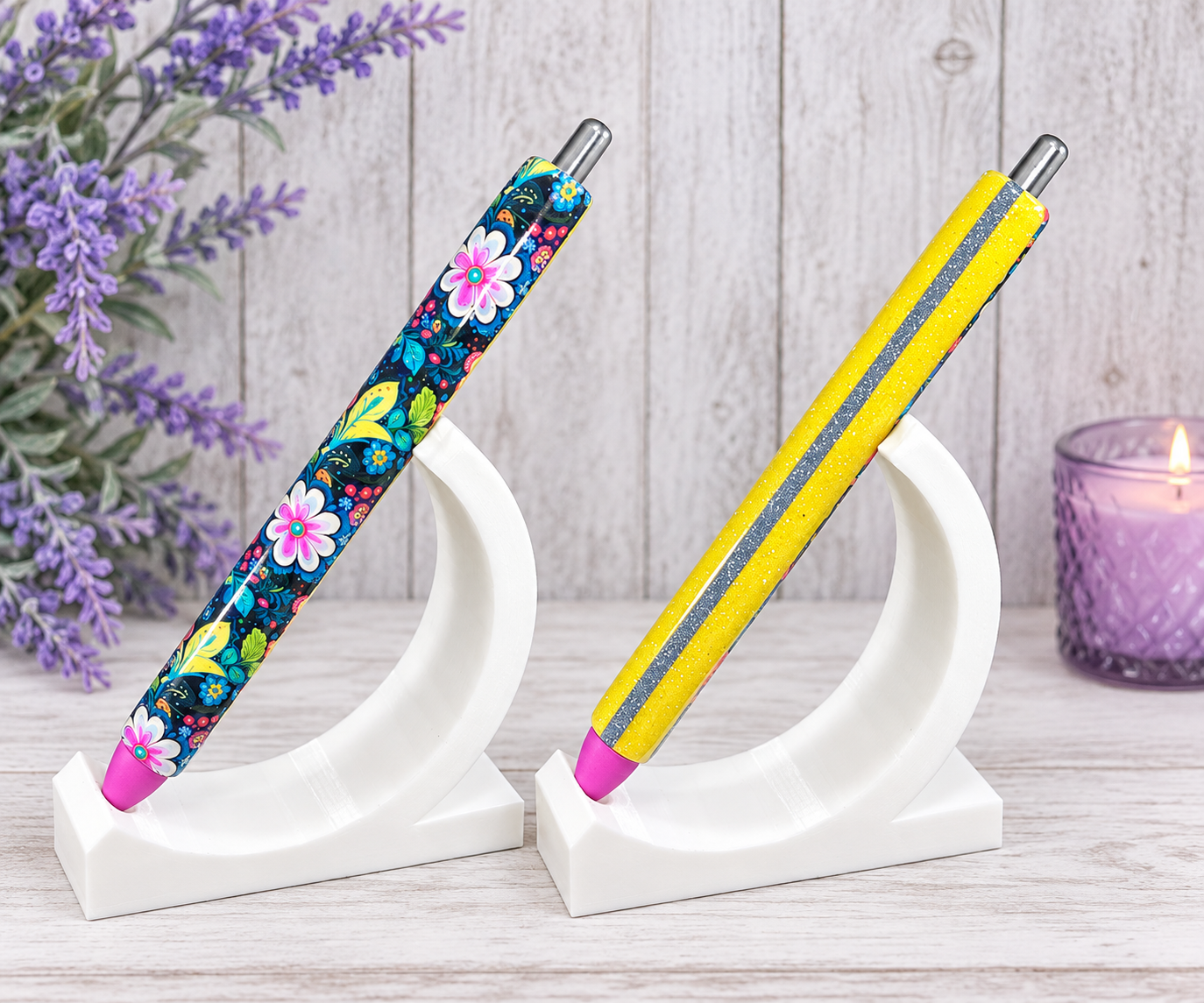 Handmade right flowers on yellow glitter pen with free refill