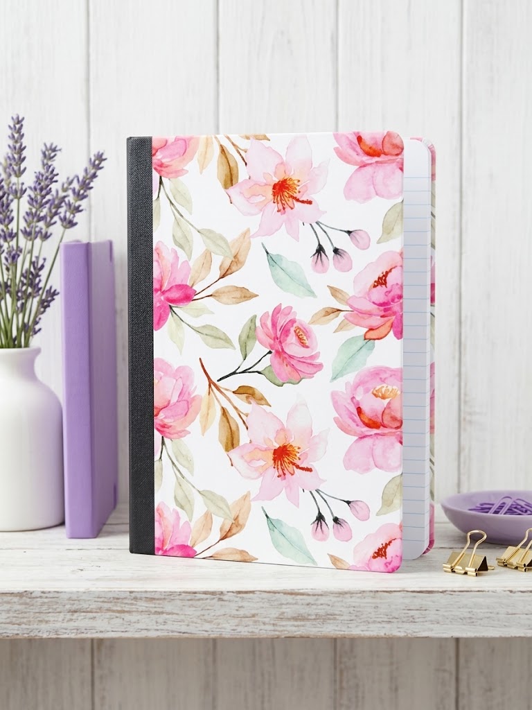Decorative Vinyl Covered Composition Notebook Pink Flowers