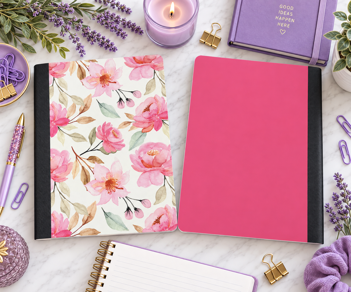 Decorative Vinyl Covered Composition Notebook Pink Flowers