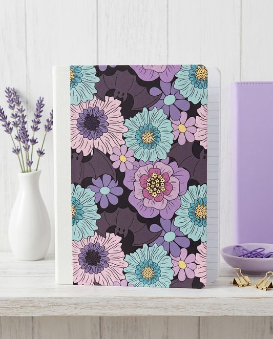 Decorative Vinyl Covered Composition Notebook Lavender and Blue Flowers