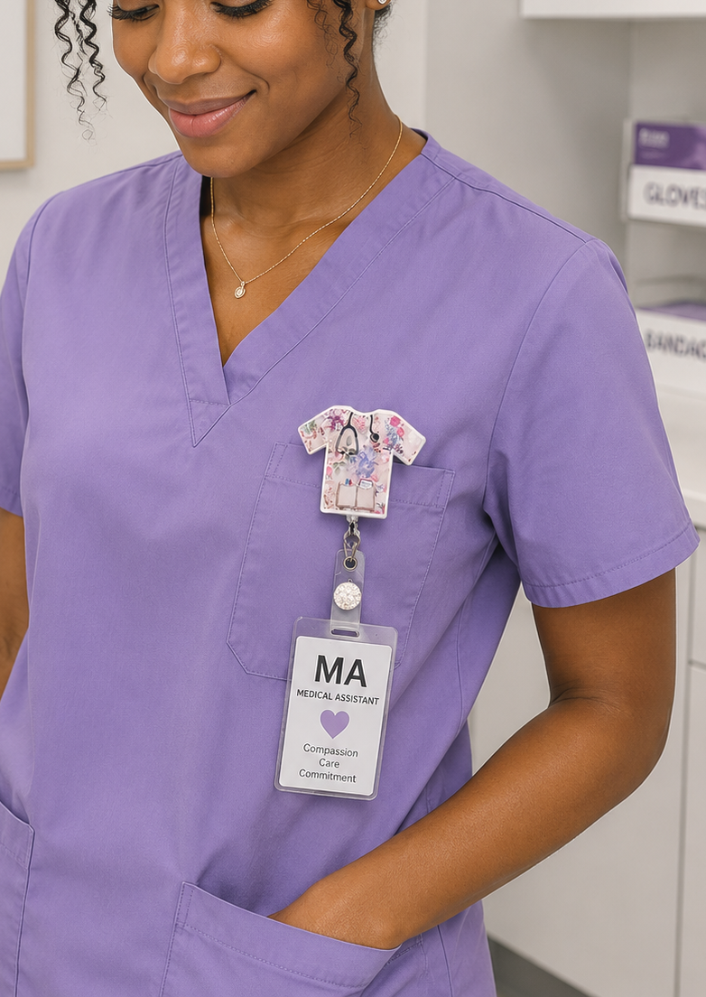 Handmade Floral Scrub Top Badge Reel