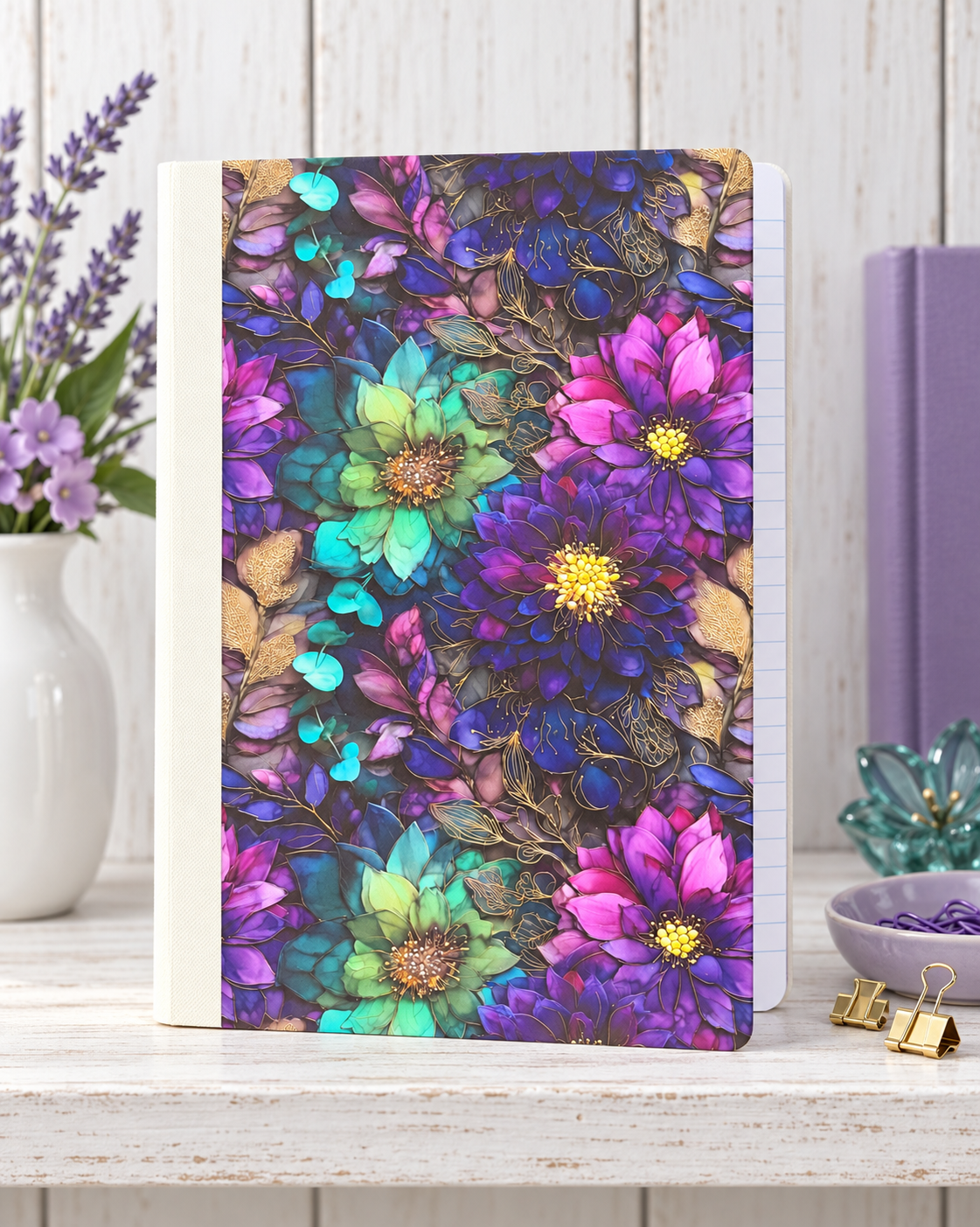 Decorative Vinyl Covered Composition Notebook Bright Flowers