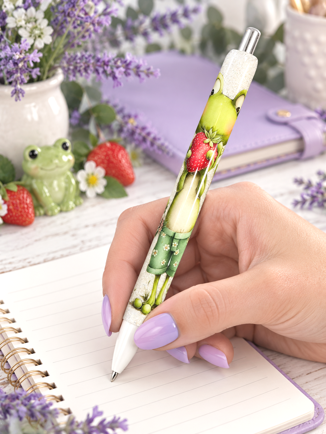 Handmade Frog glitter pen with free refill 1