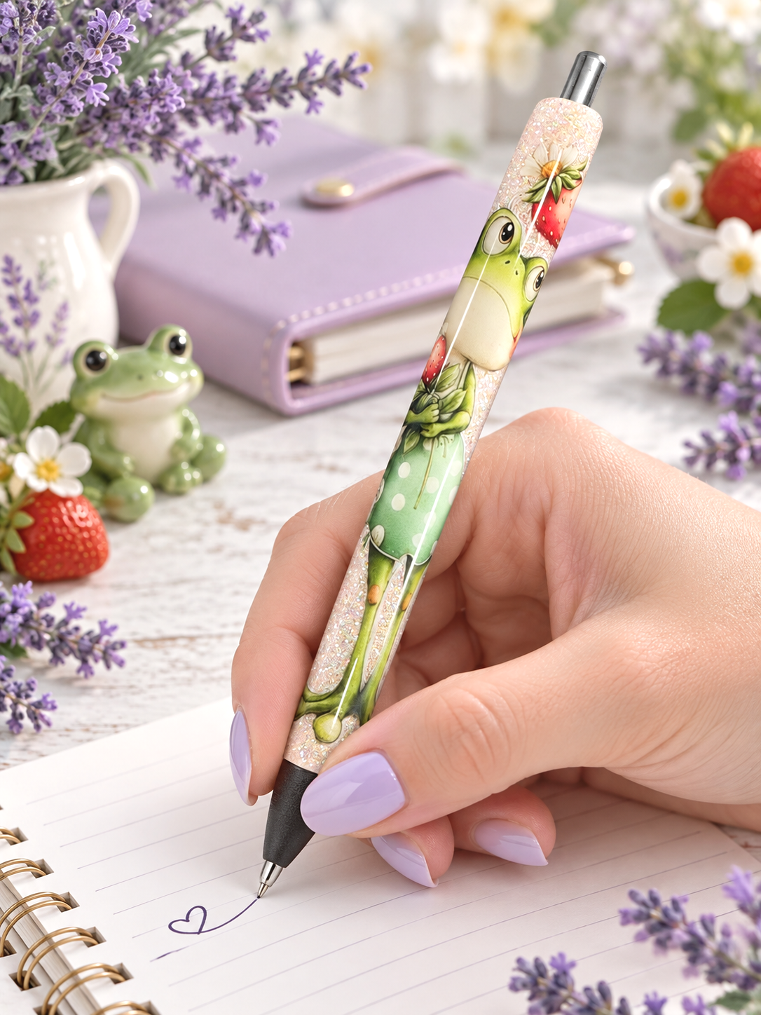 Handmade Frog glitter pen with free refill 2
