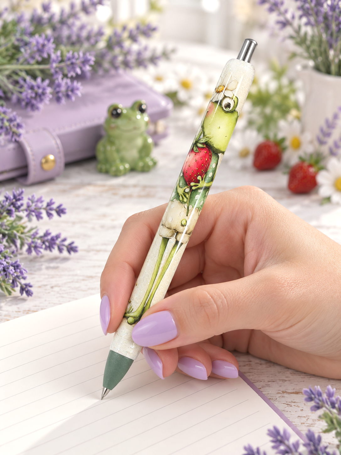 Handmade Frog glitter pen with free refill 3