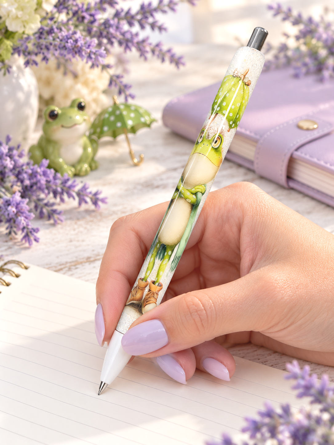 Handmade Frog glitter pen with free refill 4