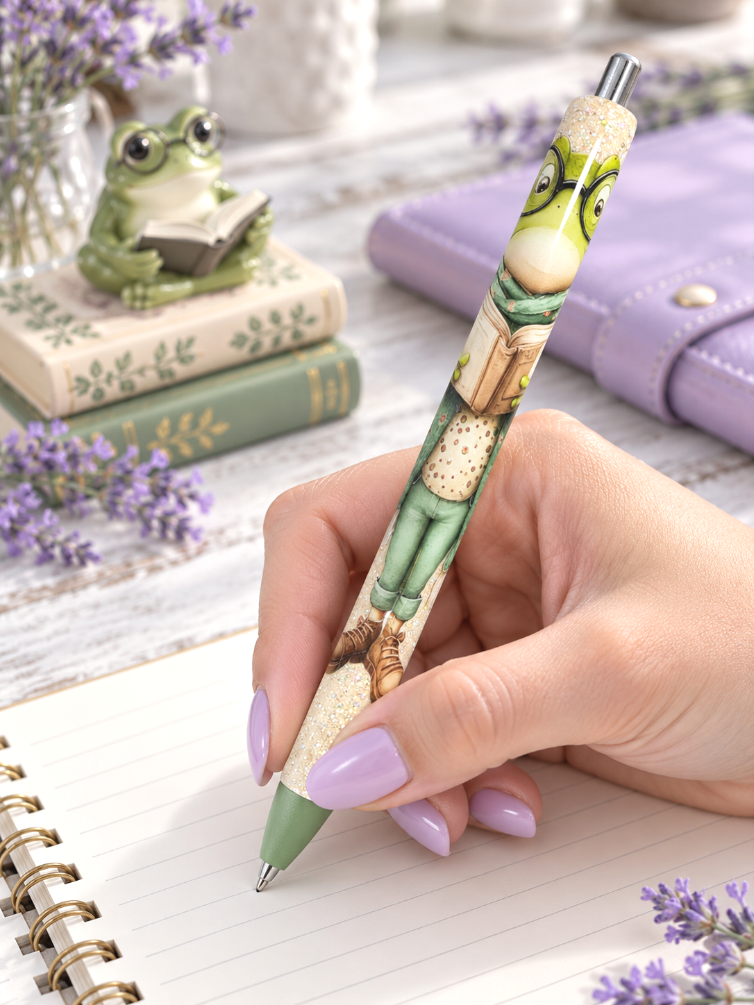 Handmade Frog glitter pen with free refill 5
