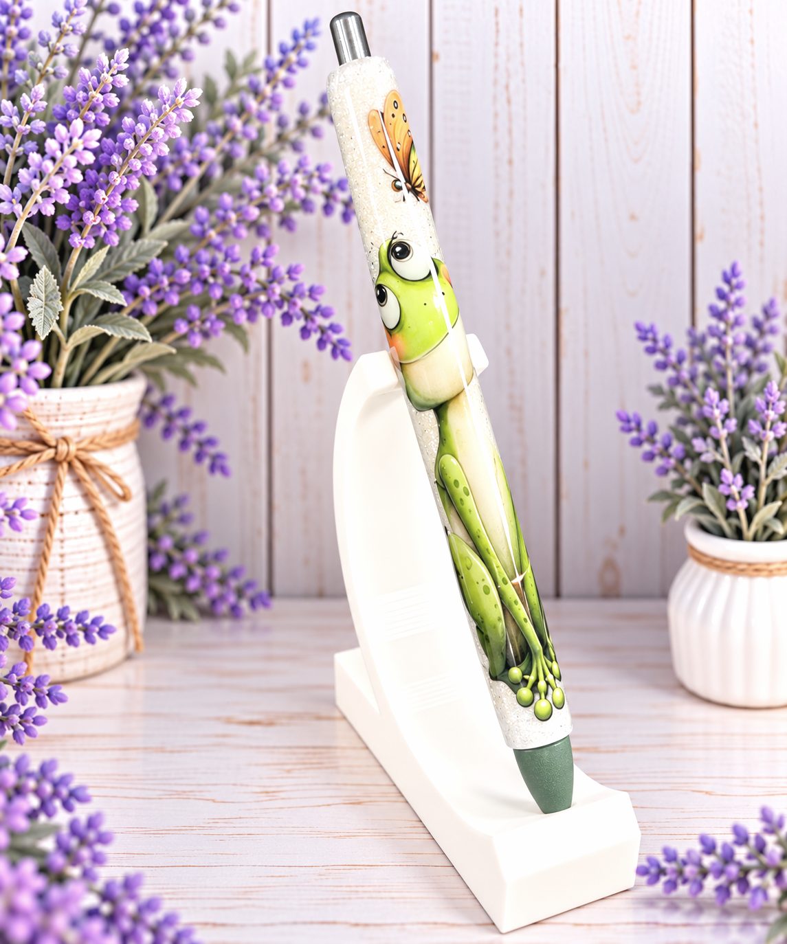 Handmade Frog glitter pen with free refill 6