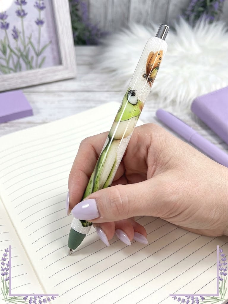 Handmade Frog glitter pen with free refill 6
