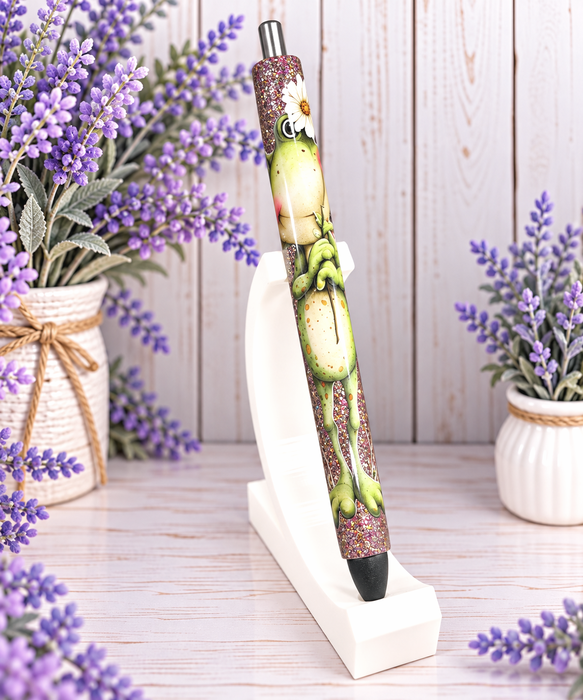 Handmade Frog glitter pen with free refill 8