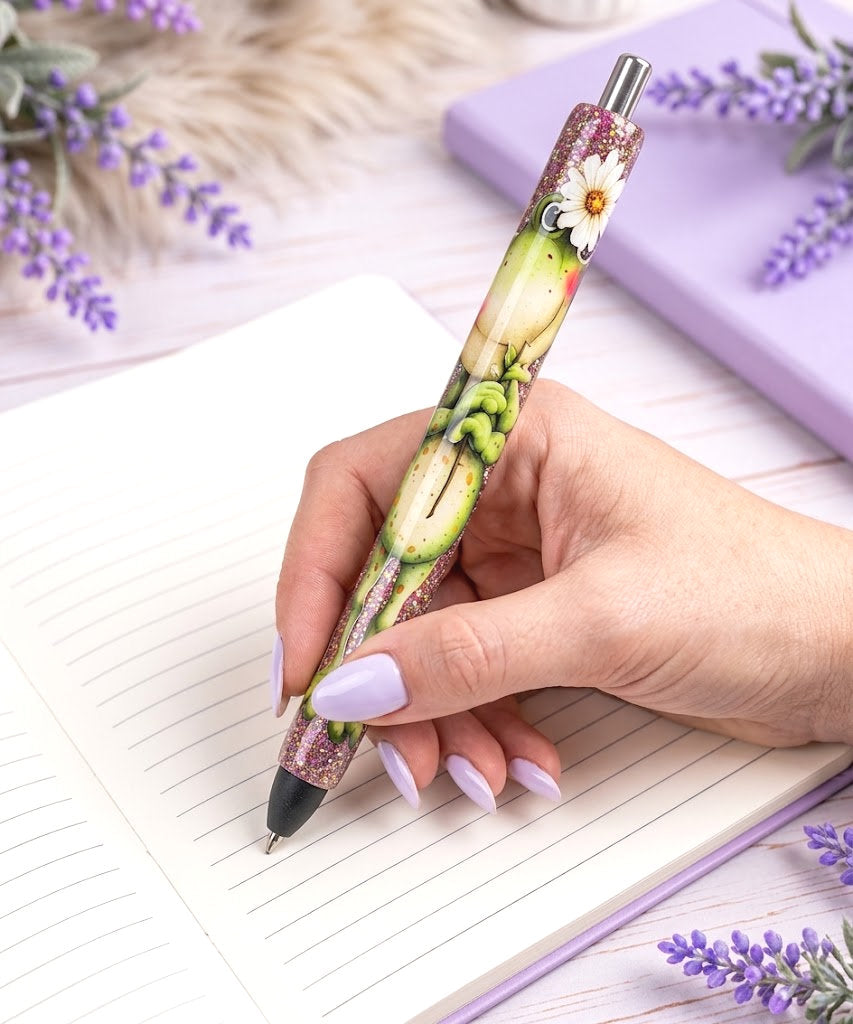 Handmade Frog glitter pen with free refill 8