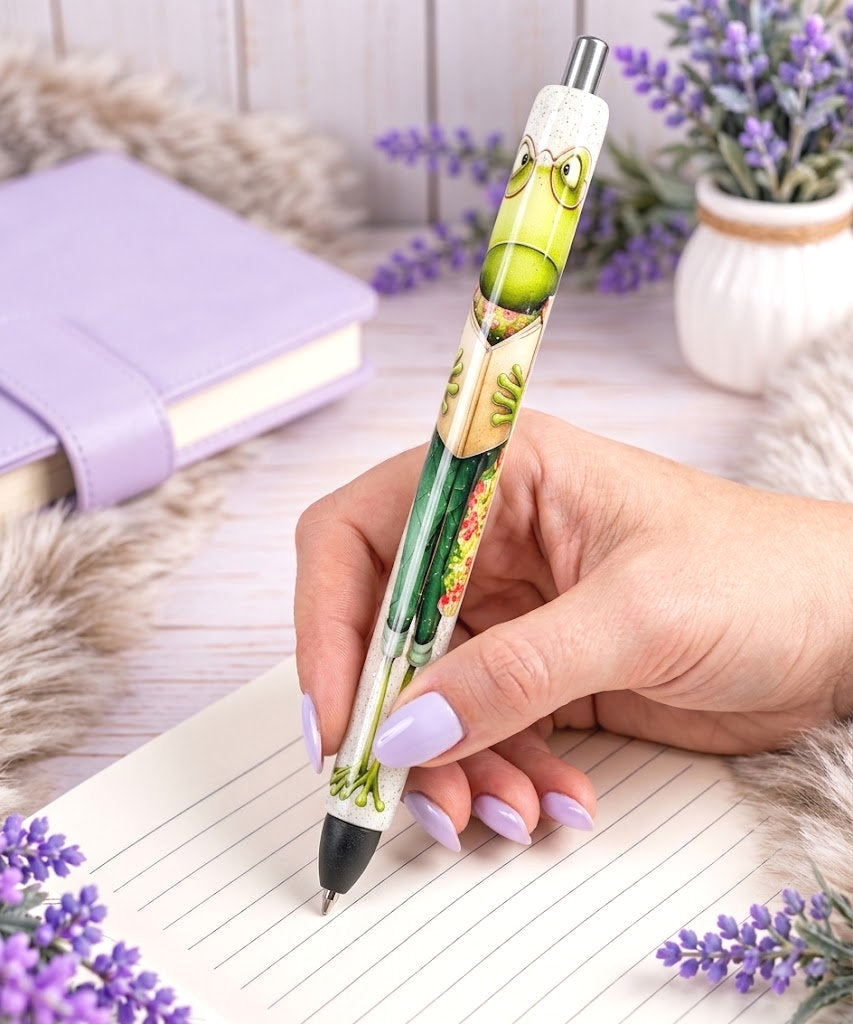 Handmade Frog glitter pen with free refill 9