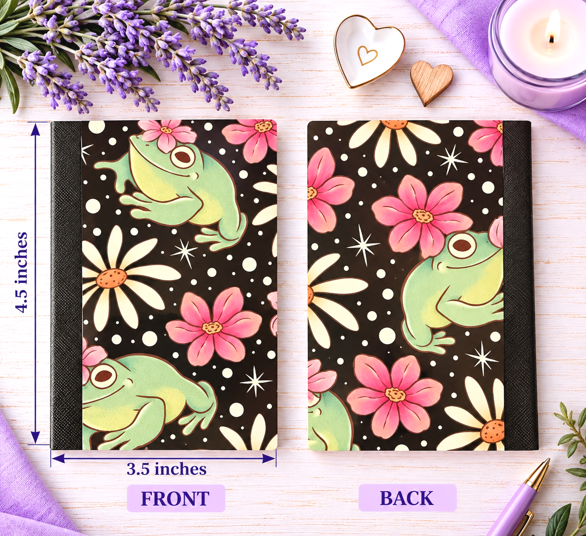 Decorative Vinyl Covered MINIATURE Composition Notebook Frogs