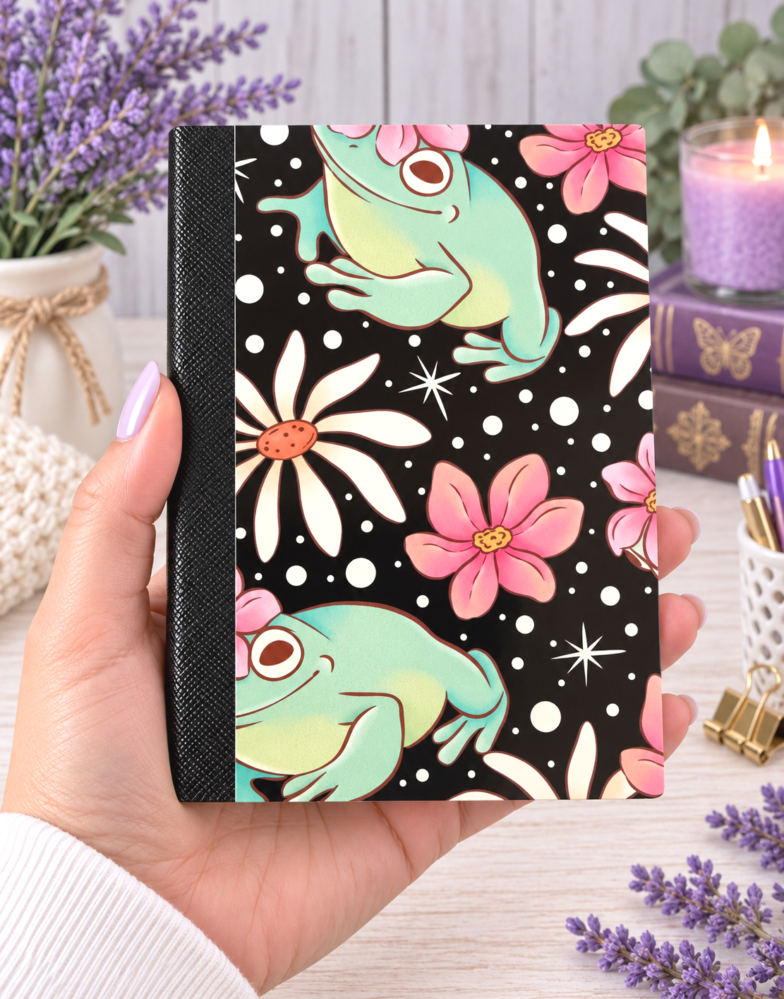 Decorative Vinyl Covered MINIATURE Composition Notebook Frogs