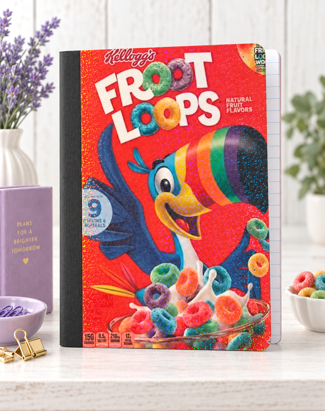 Decorative Vinyl Covered Composition Notebook Holographic Froot Loops