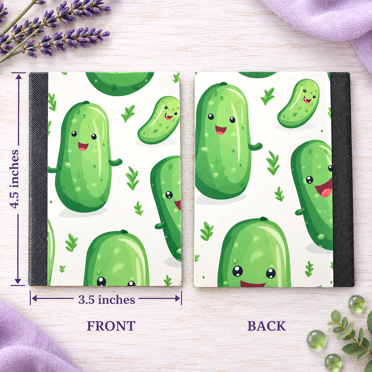 Decorative Vinyl Covered MINIATURE Composition Notebook Pickles