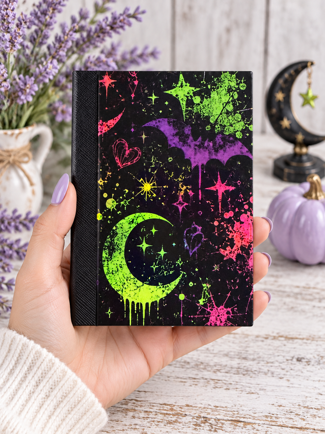 Decorative Vinyl Covered MINIATURE Composition Notebook Neon Halloween