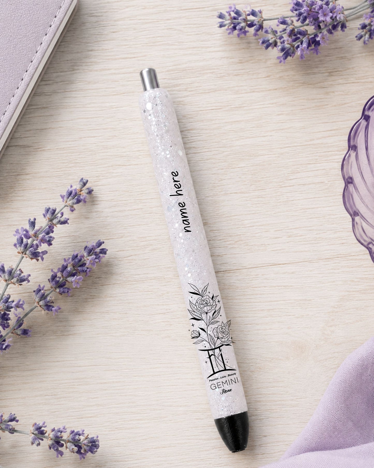 Custom Order Handmade Floral Zodiac Sign glitter pen with free refill