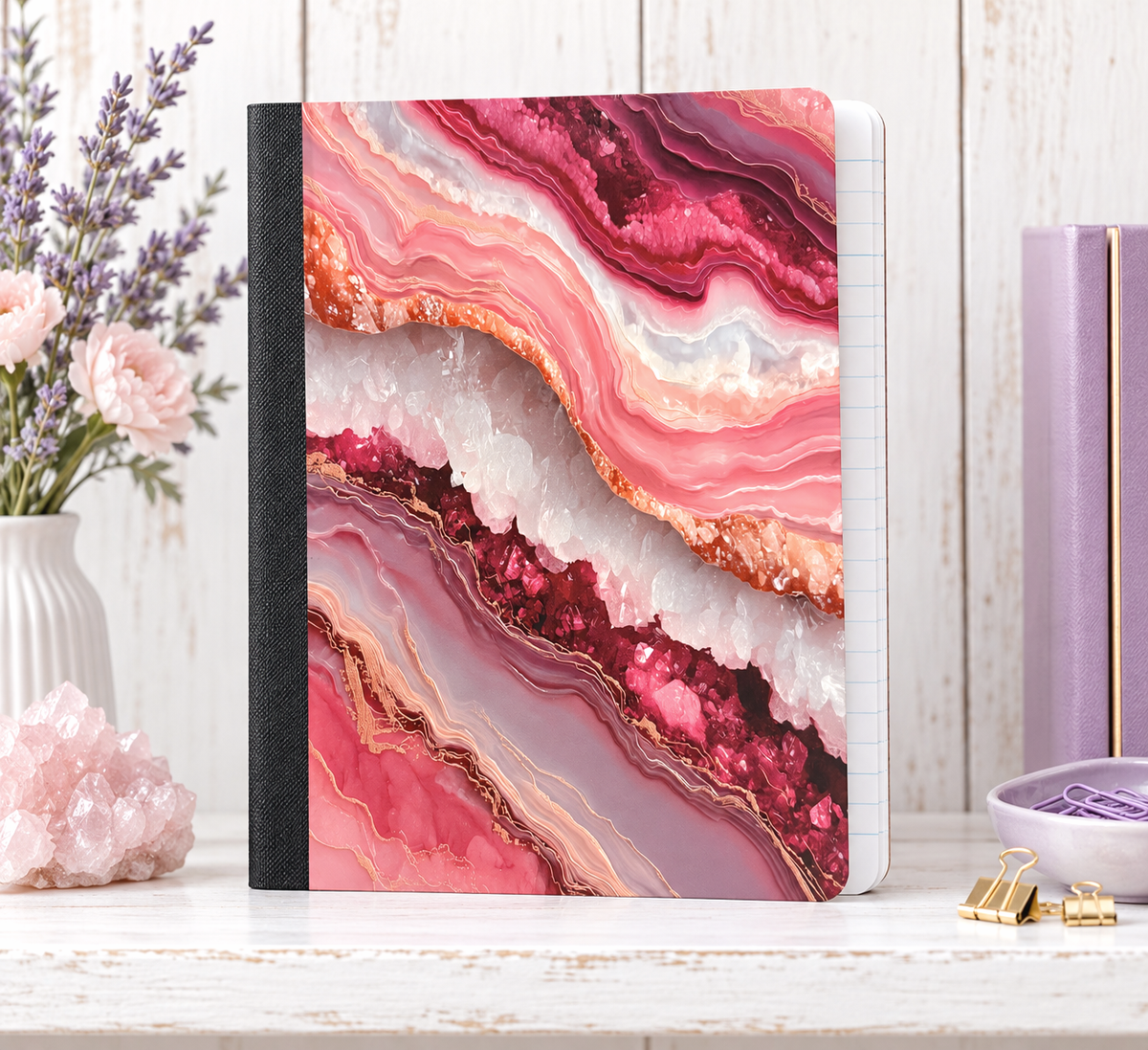 Decorative Vinyl Covered Composition Notebook Pink Geode