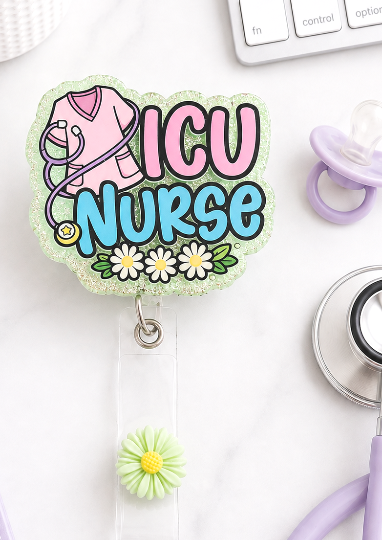 Handmade ICU Nurse Badge Reel