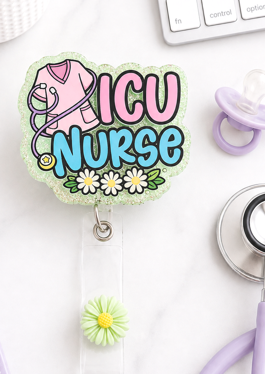 Handmade ICU Nurse Badge Reel