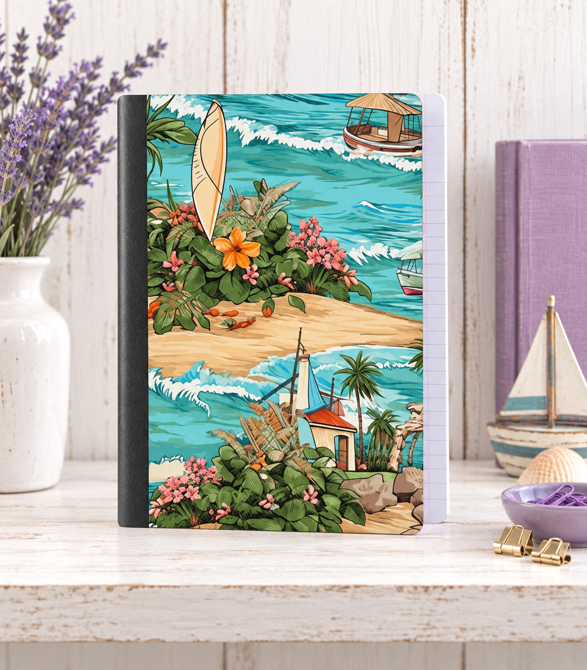 Decorative Vinyl Covered Composition Beach Scene Painting