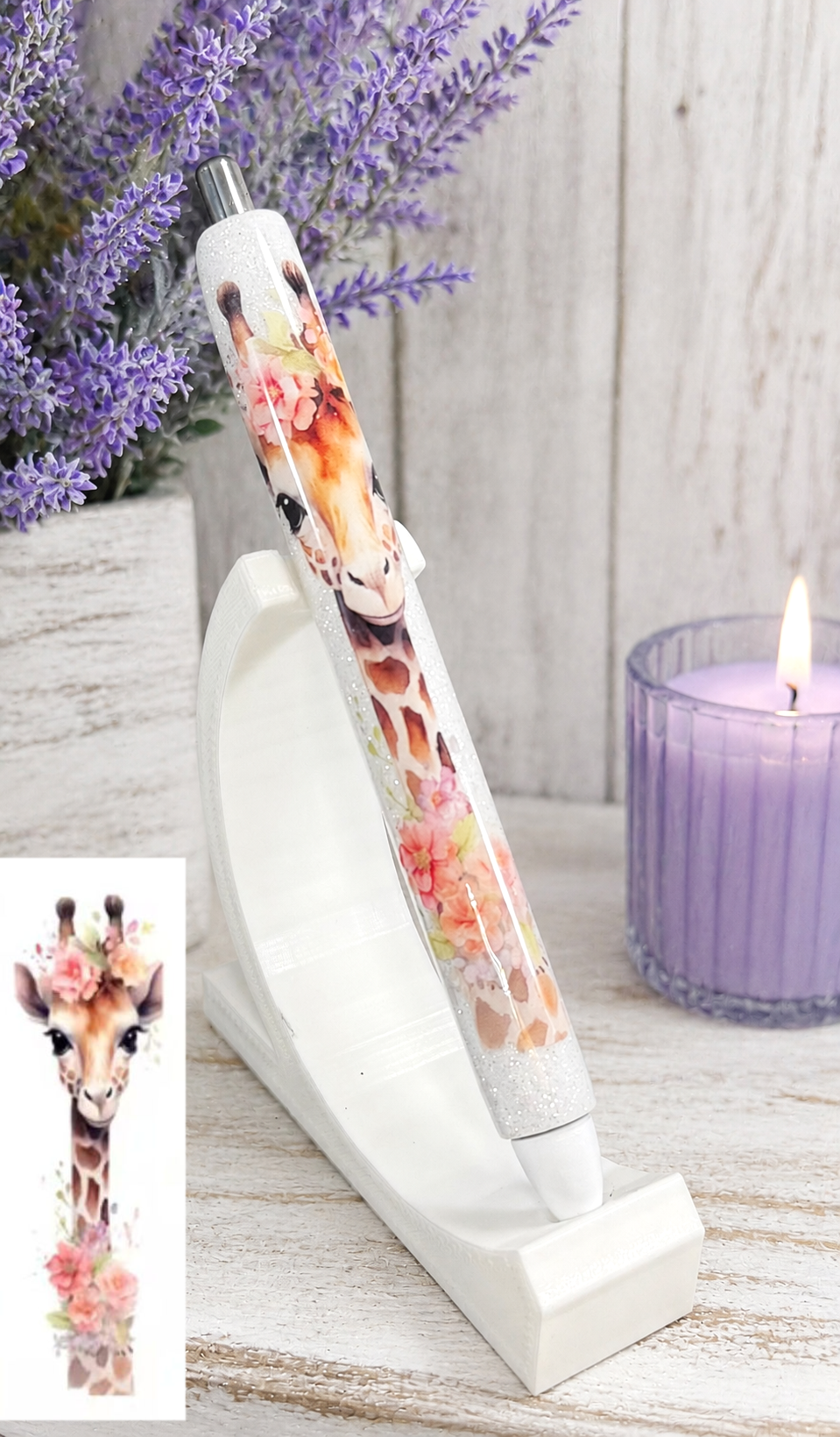 Handmade Giraffe glitter pen with free refill