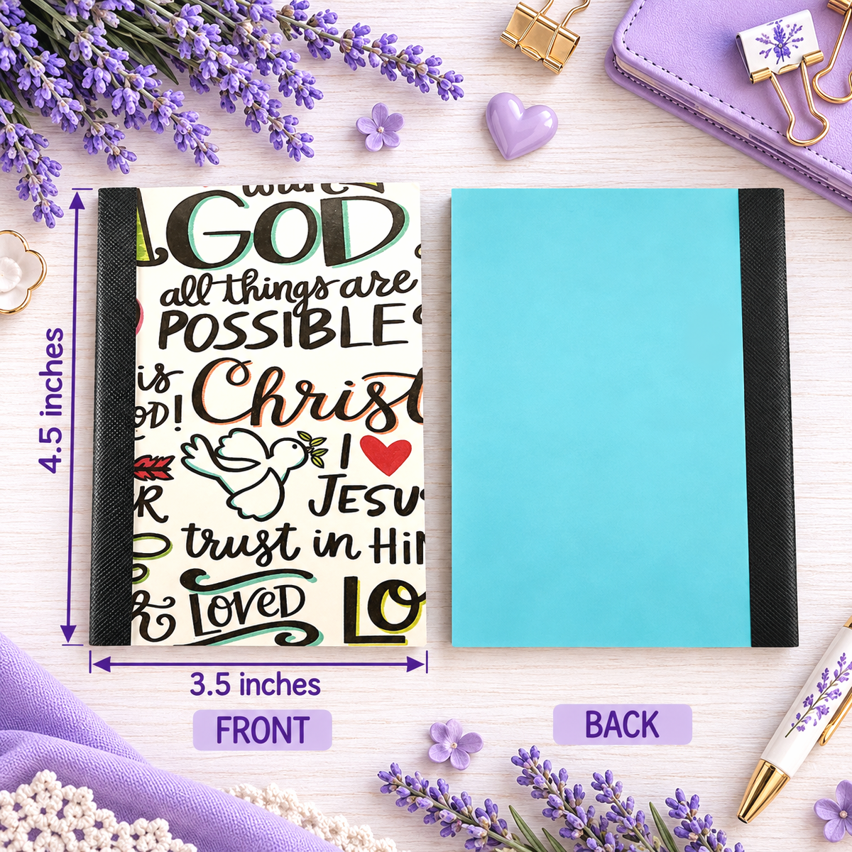Decorative Vinyl Covered MINIATURE Composition Notebook Christian Phrases