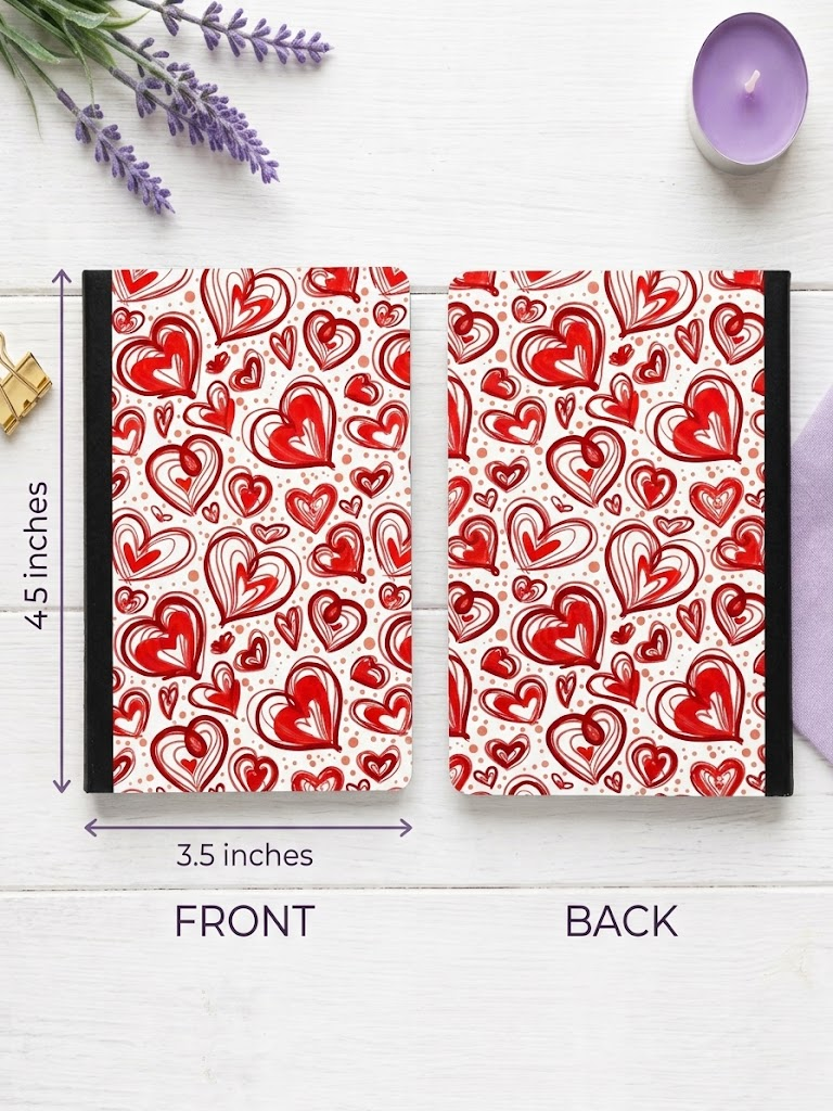Decorative Vinyl Covered MINIATURE Composition Notebook Valentine Hearts
