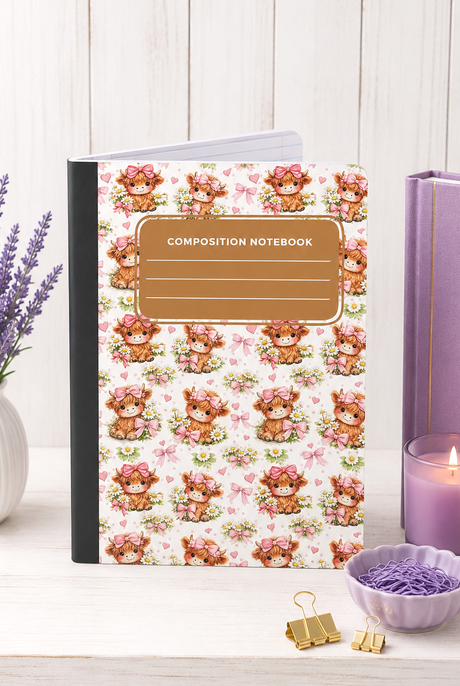 Decorative Vinyl Covered Composition Notebook Baby Highland Cows