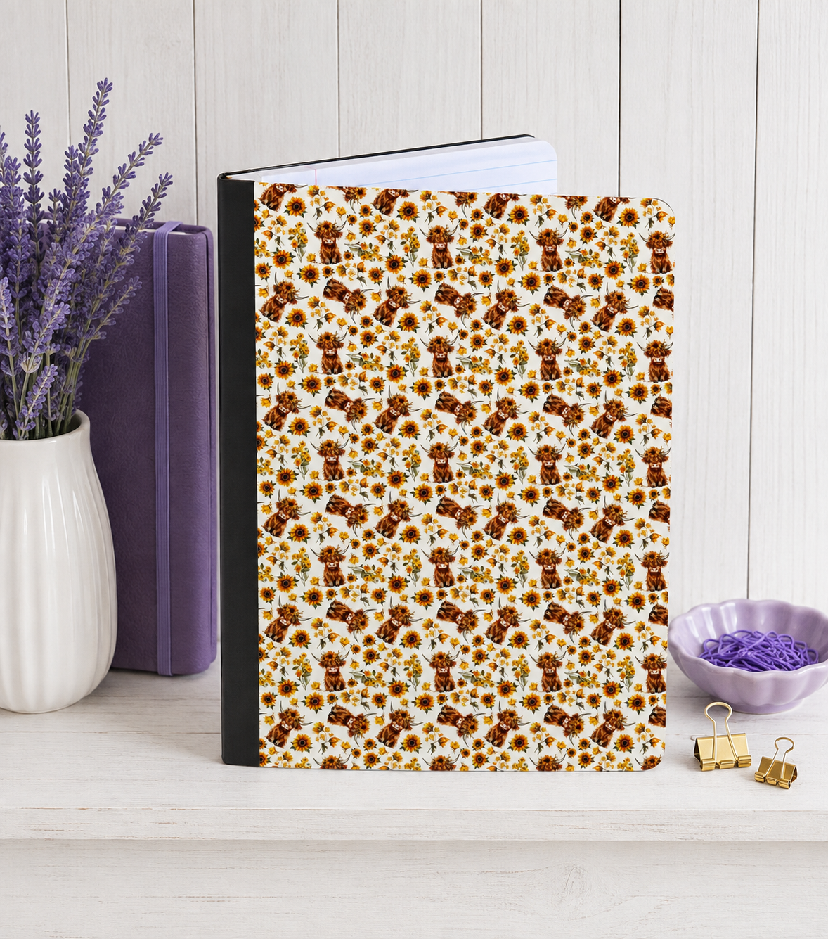 Decorative Vinyl Covered Composition Notebook Highland Cows 4a