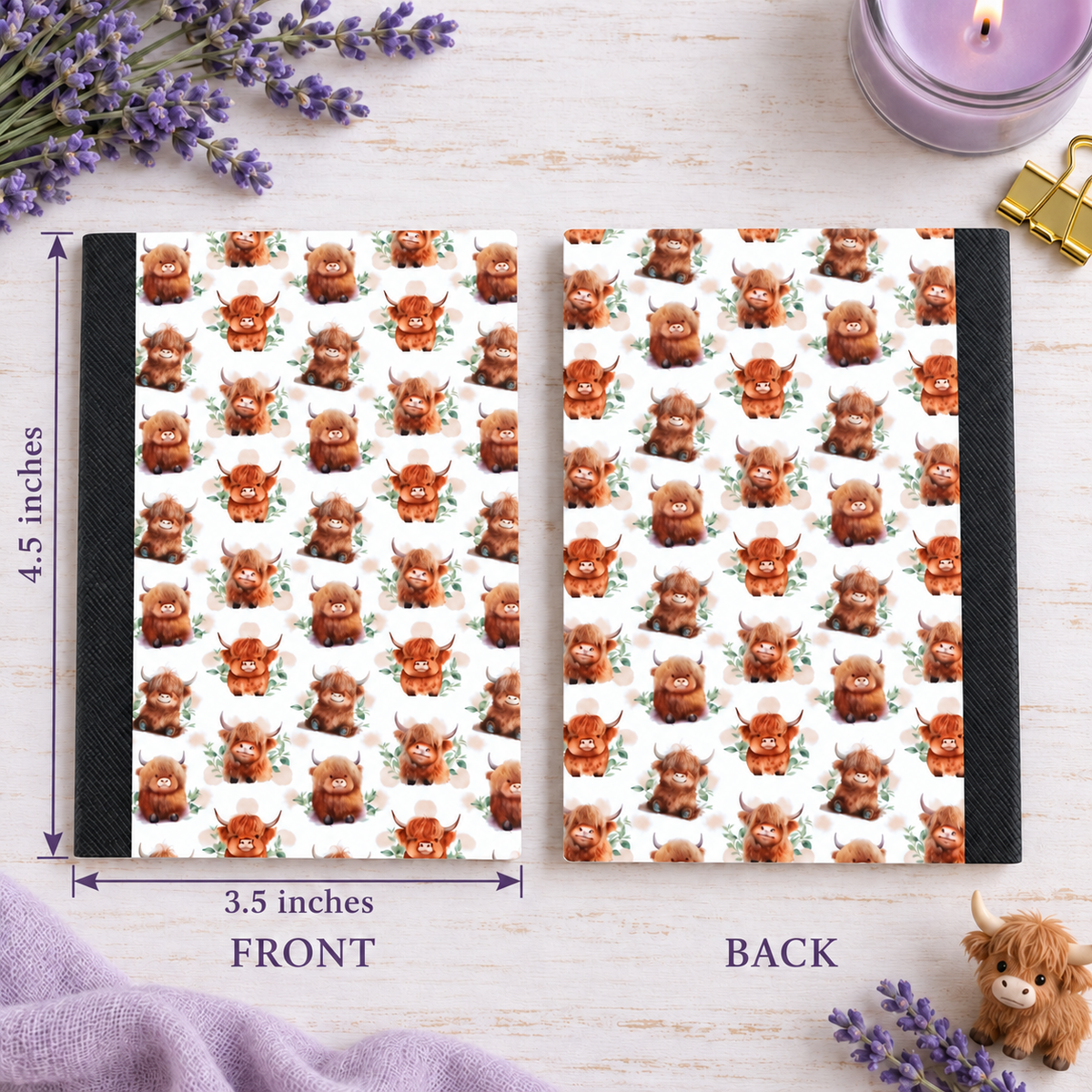 Decorative Vinyl Covered MINIATURE Composition Notebook Highland Cows
