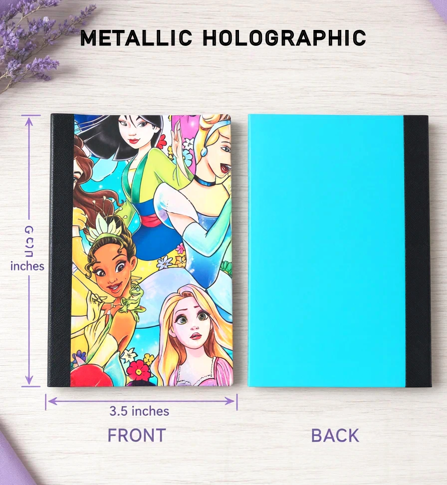 Decorative Vinyl Covered MINIATURE Composition Notebook Princess Metallic Holographic 2