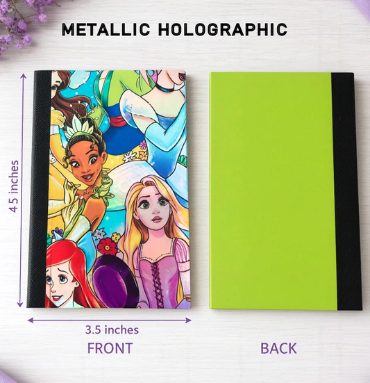 Decorative Vinyl Covered MINIATURE Composition Notebook Princess Metallic Holographic 3