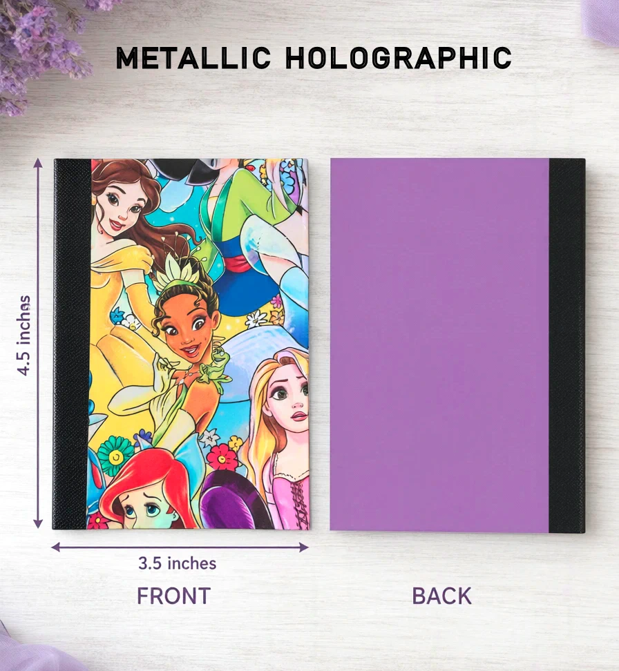 Decorative Vinyl Covered MINIATURE Composition Notebook Princess Metallic Holographic 4