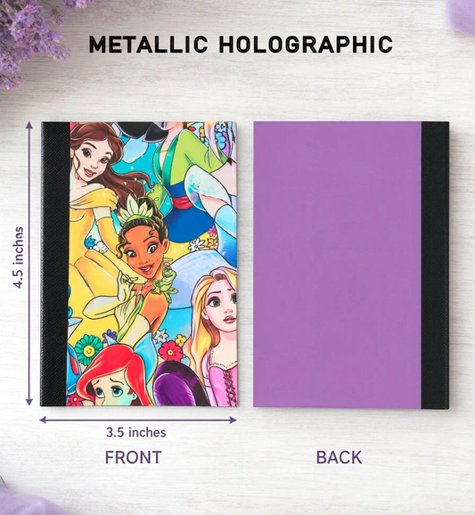 Decorative Vinyl Covered MINIATURE Composition Notebook Princess Metallic Holographic 4
