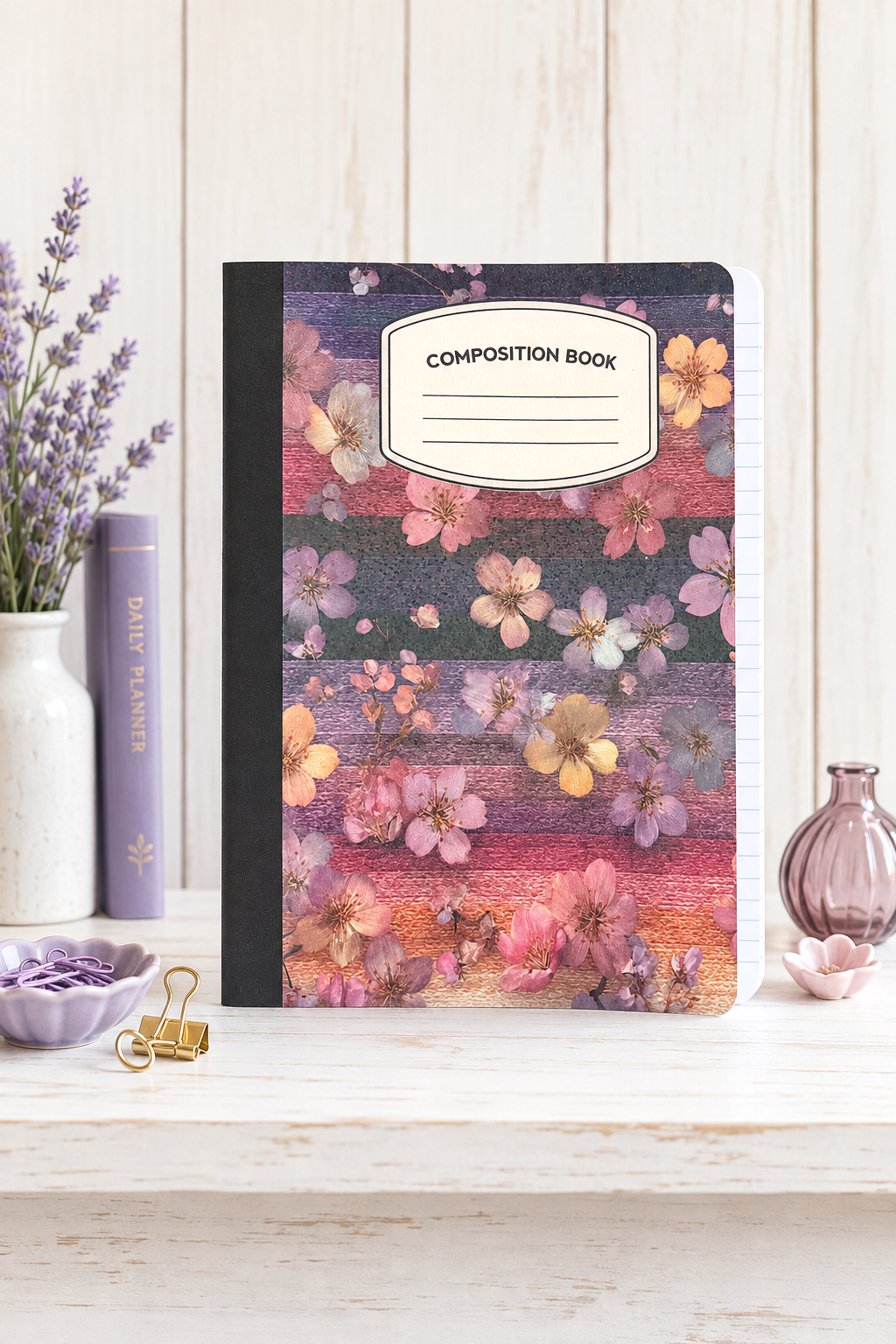 Decorative Vinyl Covered Composition Notebook Holographic Flowers 2