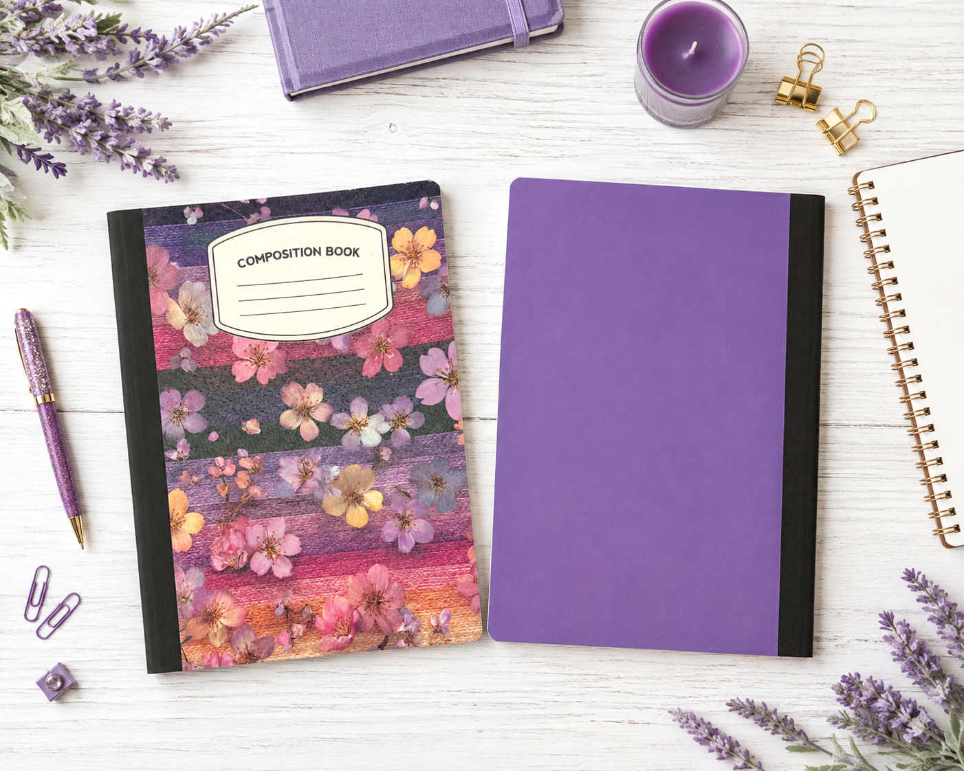 Decorative Vinyl Covered Composition Notebook Holographic Flowers 2