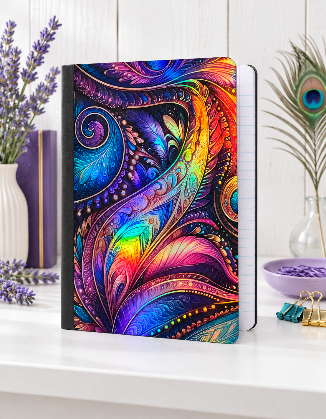 Decorative Vinyl Covered Composition Notebook Holographic Paisley